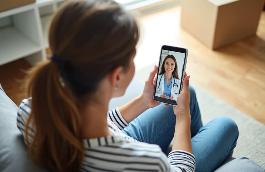 Pacientka na videokonzultaci s lékařkou přes mobil